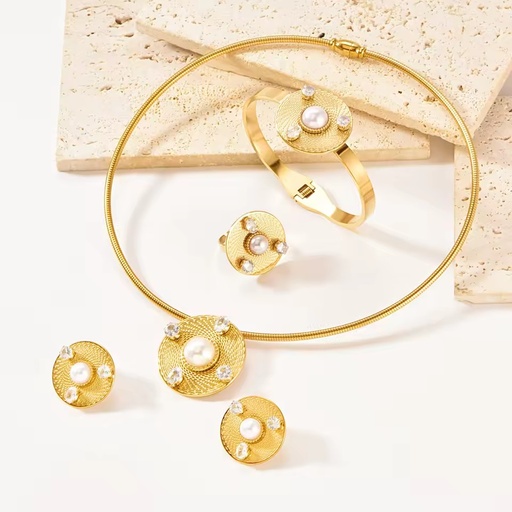 Fashionable Retro Diamond Inlaid Round Luxury Stainless Steel Jewelry Set Women 4pcs Jewelry Set