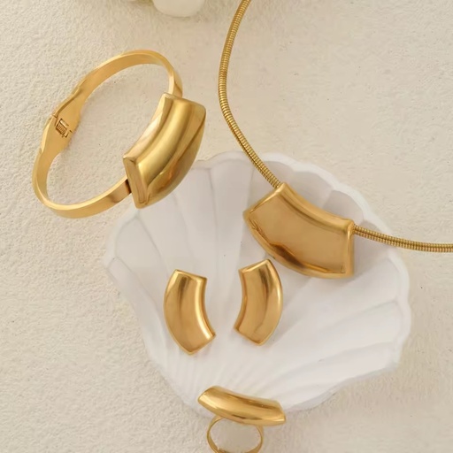 Geometric Personality Necklace Bracelet Earring Ring Stainless Steel Jewelry Set Wholesale