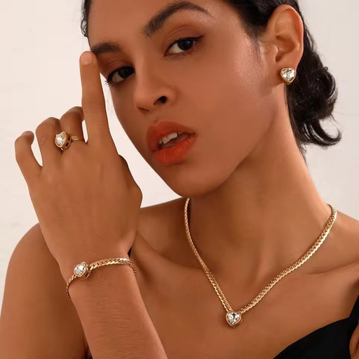 Hot Selling Luxury Classical Stainless Steel Gold Plated 4pcs Water Drop Jewelry Set Women Jewelry Necklace Bracelet Wholesale