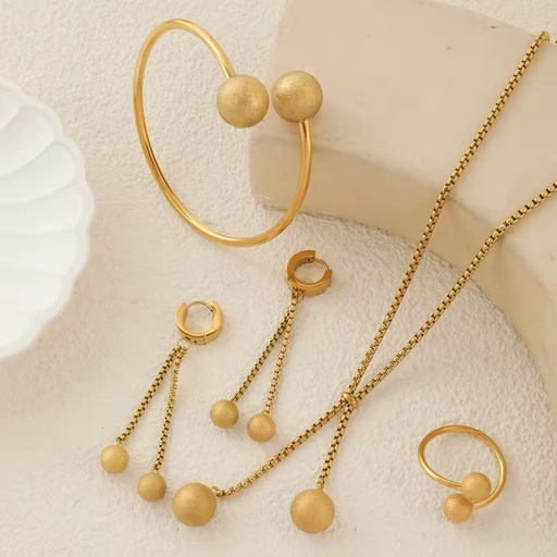 Cross-border European American Stainless Steel Set Fashion Temperament Flowing Round Necklace Bracelet Earrings Ring Set
