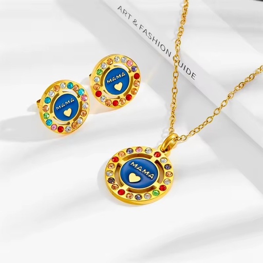 Fantasy Style Heart Charm Mom Mama Mothers Day Gift Stainless Steel 18K Gold Plated Necklace Jewelry Set for Women