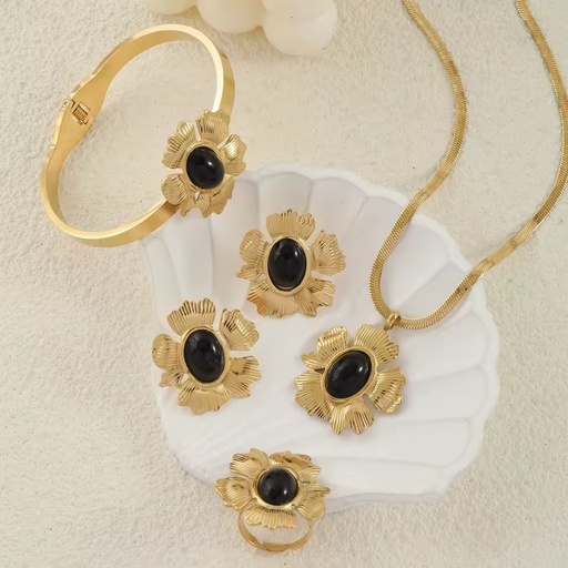 Vintage Flower Imitation Pearl Pearl Flower Stainless Steel 4PCS Jewelry Set