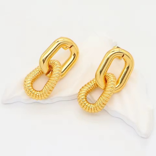 New Geometric 18k Gold-Plated Stainless Steel Oval Double Circle Linked Earrings Unisex Party Jewelry