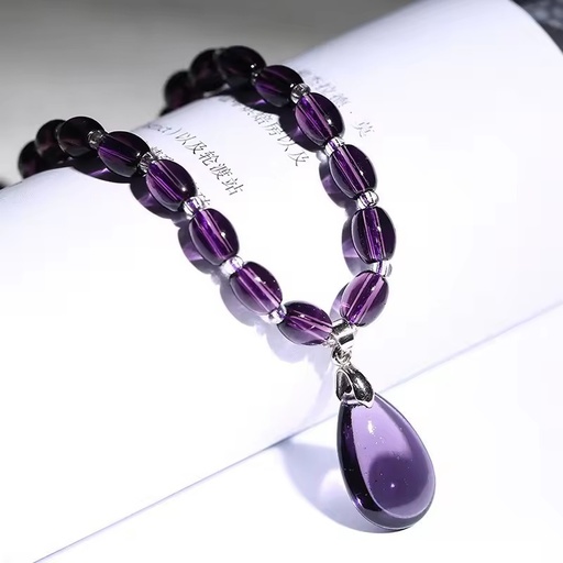 Energy Health Amethystine Chain Pendant Necklace Geometric Crystal Beaded Healing Crystals Necklace