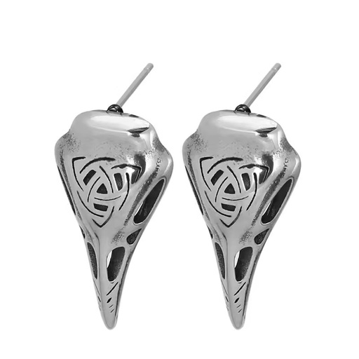 New Trendy Viking Crow Head Drop Earrings Stainless Steel Hip Hop Punk Jewelry with Irish Rune Engraving for Men and Women