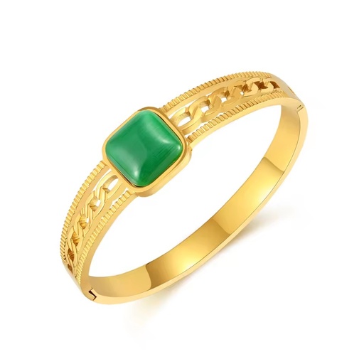 Vintage Stainless Steel Gold Bangles Simple Natural Opal Indian Hollow Fashion Geometric Trendy Women's Bracelets