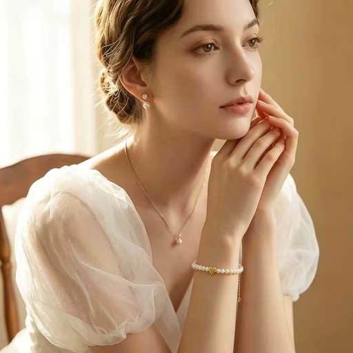 18K Gold Plated Fresh Water Pearl Heart Charm Bracelet Minimalist Sweet Love Dainty Tarnish Free Jewelry Women