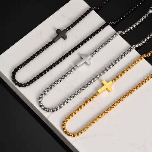 Small Cross Chain Necklace Fashion Punky Men's New Frsign Stainless Steel PVD 18K Plain Anti Tarnish Necklace