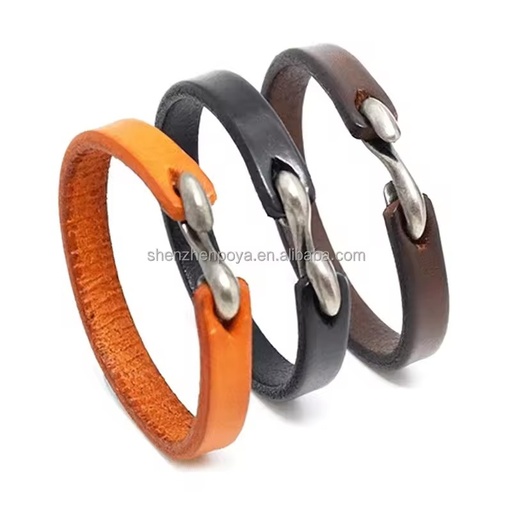 Unisex S Hook Clasp Genuine Leather Bracelets Cowboy Vintage Brown Wrist Bangle for Women Men