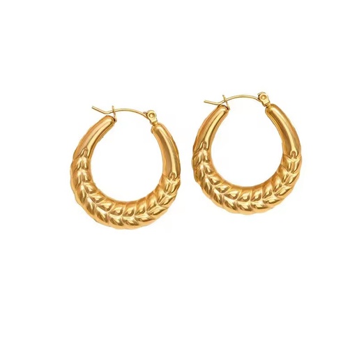 Retro Engraved Wheat Earrings 18K Gold Plated Stainless Steel Unique Commuter Ear Jewelry