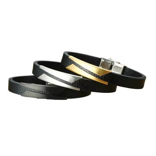 Jewelry European and American Fashionable Men Stainless Steel Inclined Sheet Curved Brand Ultrafine Leather Bracelet