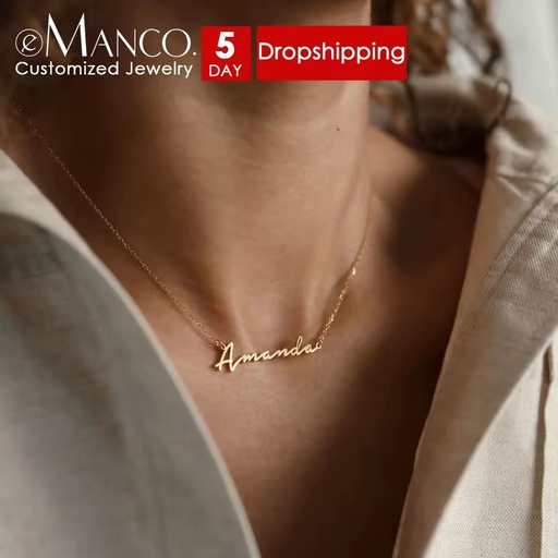 Emanco Trendy Children's Drop Shipping Name Necklace Women Personalized Pendant Nameplate Choker Engraved Thin Chain Stainless