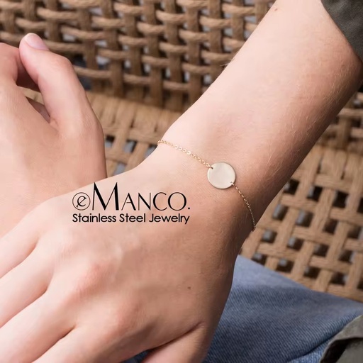 Emanco Bracelet Classic DIY Engraving Disc Bracelet Gold Plated Waterproof Anti-allergy Bracelet for Men and Women