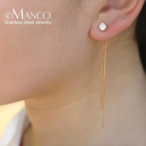 Emanco New Stud Earrings Vintage Luxury Tassel Earrings for Fashion Parties 14k Gold-plated Stainless Steel Studs