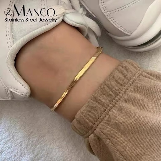 Emanco Anklet Manufacturer Direct Sales of Boutique Jewelry Fashion Anklets Stainless Steel Flat Snake Chains Women's Anklets