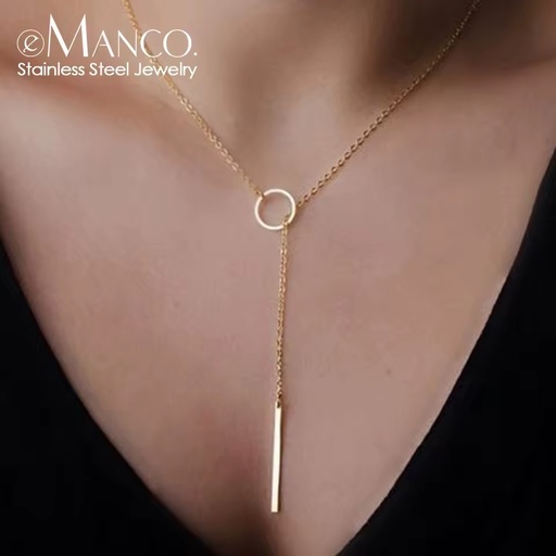 EManco Necklace Wholesale Fashion Jewelry Adjustable Long Thin Chain Geometric Round Jewelry Simple Design Pendant Necklace