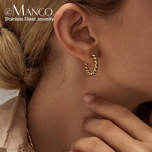 Emanco Earring Wholesale High-end 18k Gold-plated Thick Twist Ring Earrings Solid Color Classic Stainless Steel Jewelry Earrings