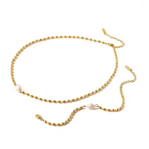 Minimal Oval Bead Pearl Stainless Steel Bracelet, Vintage Dual-use Clavicle Chain Stackable Wrist Jewelry