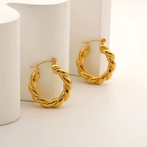 18K Gold Plated Stainless Steel Classic Thick Hoop Twist Waterproof and Non Tarnish Earrings