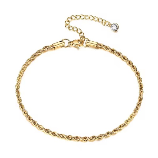 18K Gold Plated Stainless Steel Braided Rope Waterproof Anklet for Women