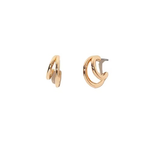 18K Gold Plated Stainless Steel C Shape Double Hoops Daily Earrings for Women