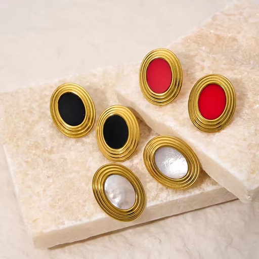 Stainless Steel Oval Textured Earrings for Women Trendy Minimalist Large Daily Studs18K Gold Fashion Jewelry