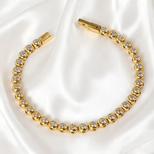 Luxury Stainless Steel Cubic Zirconia Tennis Bracelet 18K Gold Plated Perfect for Party Daily Stacking Fashion Jewelry