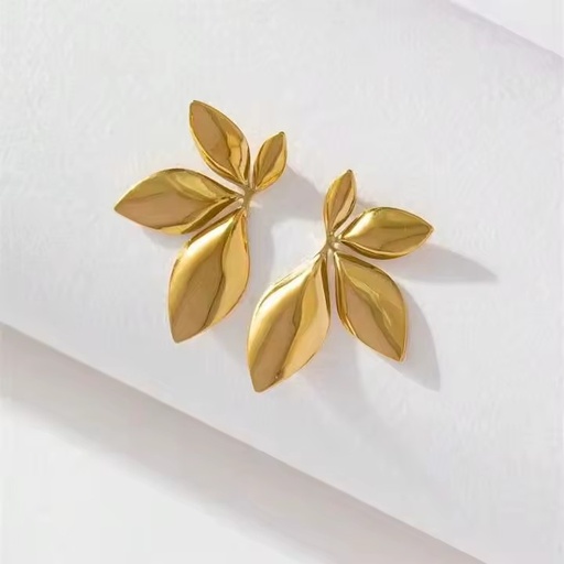 Stainless Steel Gold Statement Earrings Large Flower Stud Earrings for Women Unique Spring Jewelry Bohemian Leaf Earings