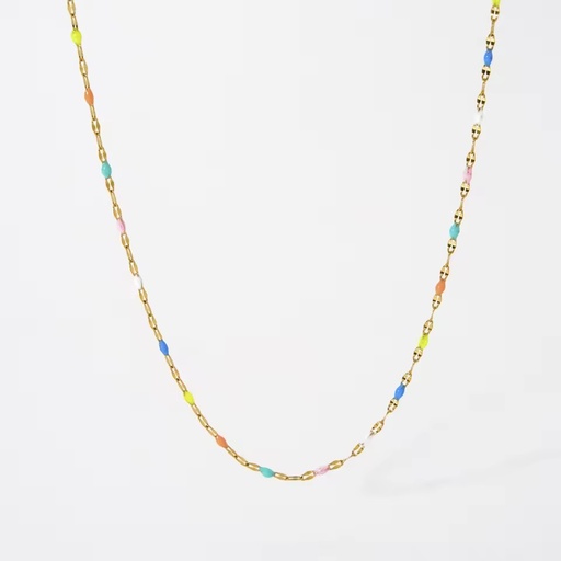 Dainty Rainbow Enamel Bead Thin Chain Necklace 18K Gold Stainless Steel Waterproof Boho Summer Jewelry