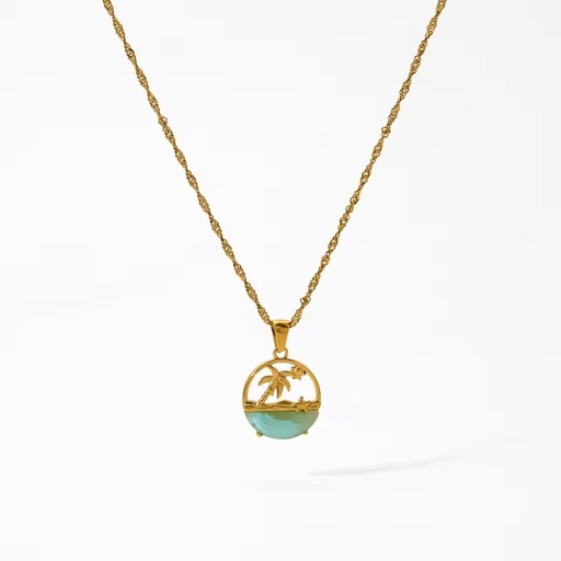 18K Gold Stainless Steel Palm Tree Ocean Wave Pendant Necklaces Natural Larimar Jewelry Gift for Mom Wife Girlfriend