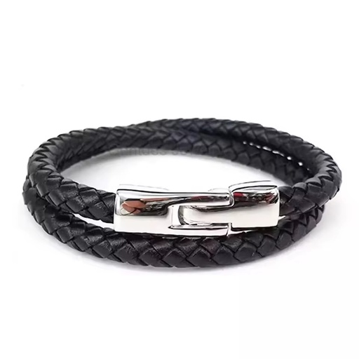 Personalized Stainless Steel Bracelet Men Leather Bracelet Fashion Black Leather Bracelet for Birthday Gift