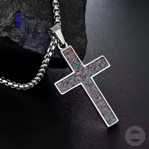 Hot Selling Cross Pendant Opal Inlay Necklace