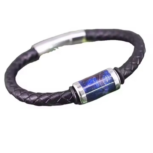 Real Cow Leather Bracelet Custom Wood Bead Laser Logo Stainless Steel Clasp Wristband Leather Bracelet for Men