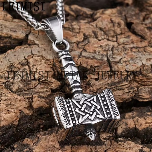 Stainless Steel Norse Viiking Thor's Hammer Mjolnir Pendant Necklace Viiking Mythology Silver Thor's Arm Armor Hammer Pendant