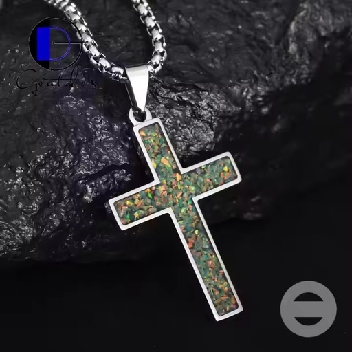 Stainless Steel Pendant Necklace Classic Box Chain Inlay Customized Opal Wholesale Men Women Pendant Necklace