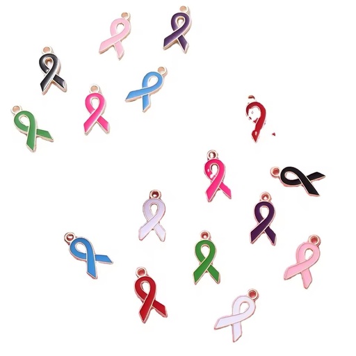DIY Jewelry Color Enamel Breast Cancer Awareness Charms pink Ribbon Metal Charms for Bracelets Jewelry Making