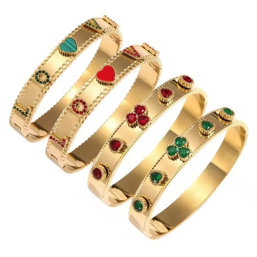 High Quality Gold Plated Flower Heart Kaleidoscope Bangle Bracelet Stainless Steel Women Clover Chunky Bracelet Jewelry