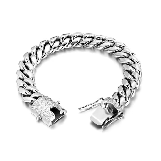 Fashion Hip Hop Ice Out Buckle Full Zircon Stainless Steel Cuban Link Bracelet Jewelry for Men Women