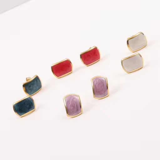 Trendy Jewelry 18K Gold Plated Color Enamel Glaze Noble Stainless Steel Arcuate Earring