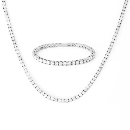 Non Tarnish Hip Hop Men Jewelry Gold Plated Stainless Steel Iced Out Cubic Zirconia Tennis Chain Bracelet Necklace Set