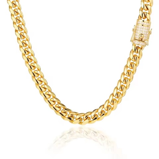 Custom Miami Stainless Steel Gold Plated Cubic Zircon Cuban Link Chain Necklace