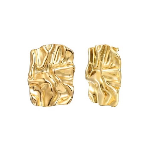European and American Hip-hop Stainless Steel Engagement Big Hoop Geometric Quadrilateral Pleated Texture Earrings for Women's