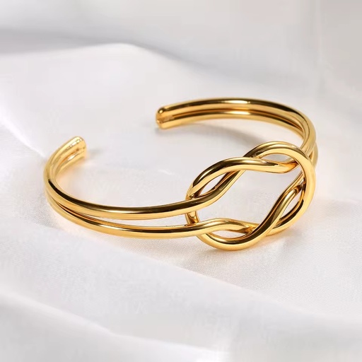 Fashion Simple Knot Twist Opening Gold Plated Stainless Steel Bohemian Style Women's Wedding Party Artistic Retro Bracelet