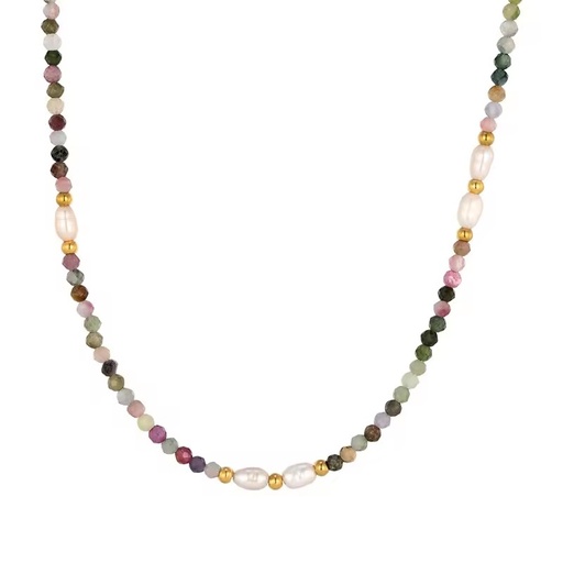 Tourmaline Colorful Natural Stone Beads Fresh Water Precious Beads Necklace Retro National Style Minority Clavicle Chain