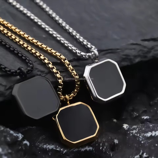 Customized Dainty Square Green Gold Black Onyx Tiger Eye Agate Turquoise Natural Gem Stone Gemstone Charm Pendant Necklace