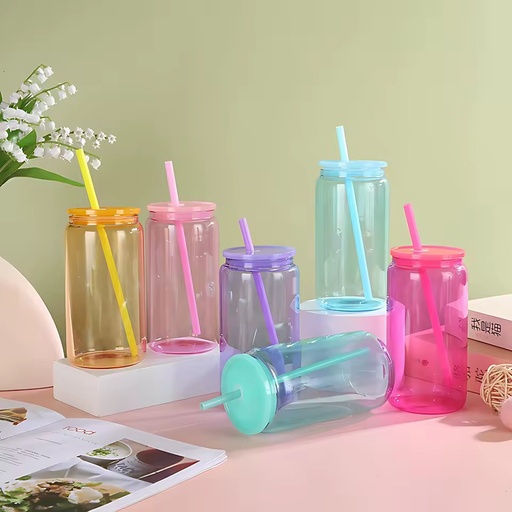Factory Price Wholesale Sublimation Borosilicate Glass Mug 16 oz with Leak-Proof Lid and BPA Free Glass Straw Modern Design