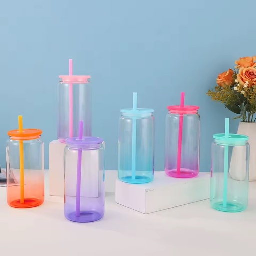 16oz Borosilicate Clear Glass Jar Gradient Jelly Candy Tumbler with Lid for Sublimation Luxury Modern Stocked Soda Beer Glass