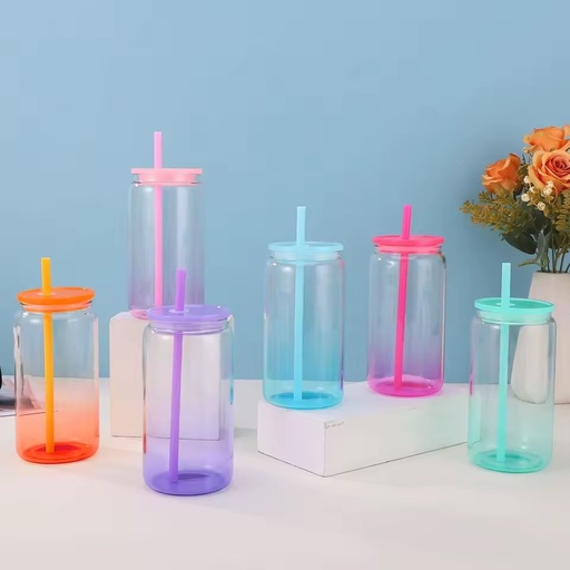 Hot Selling 16oz Double Wall Clear Acrylic Plastic Tumbler Mason Can Style Snow Globe Cup with Colorful Plastic Lid