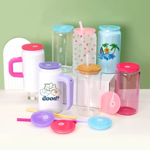 Drinking Glasses with Color Lids and Straws Glass Tumbler Cup for Whiskey Cocktail Soda Tea Water