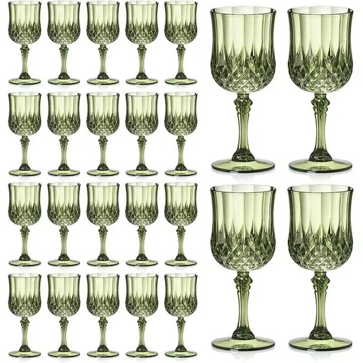 Vintage Blue Crystal-Look Plastic Wine Glasses for Wedding Receptions and Large Parties